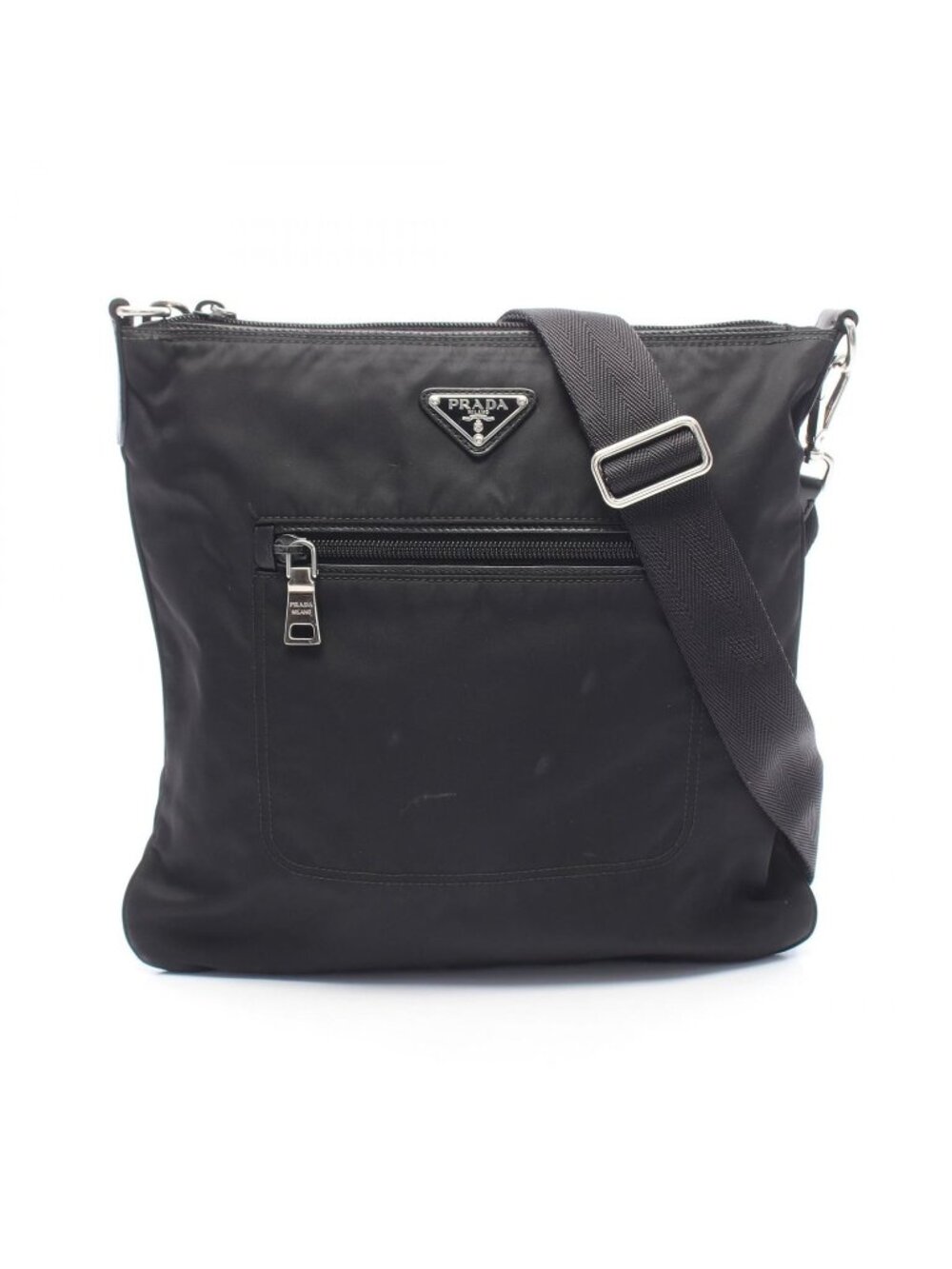 Prada Shoulder Bag Tessuto Black Nylon Leather Triangle Logo